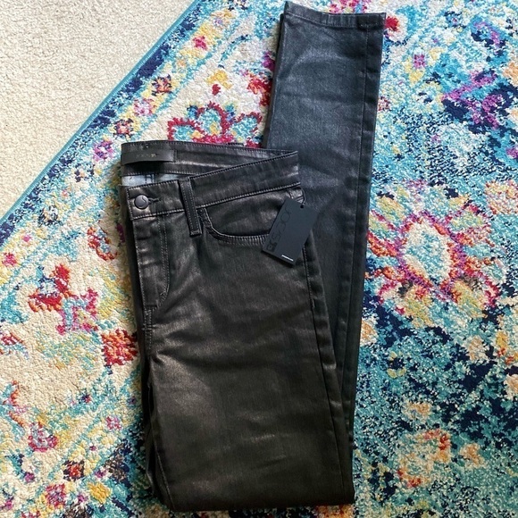 Joe’s New Gunmetal Leather Coated Jeans Wome’s Size 28 Mid Rise Skinny NWT - Picture 5 of 10
